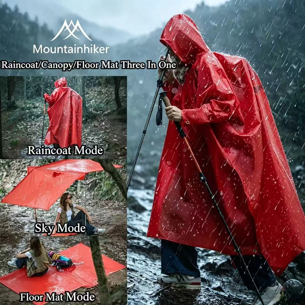 Outdoor Adventure Windbreaker - Impermeabile 3 in 1 Mountainhiker, Poncho