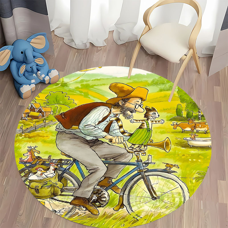 Outdoor Adventure Farm - Spedizione gratuita! Tappeto rotondo Whimsical Bicycle